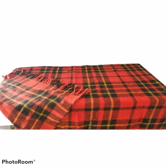 Vintage Tartan Plaid Acrylic Fringed Blanket - Picture 1 of 7